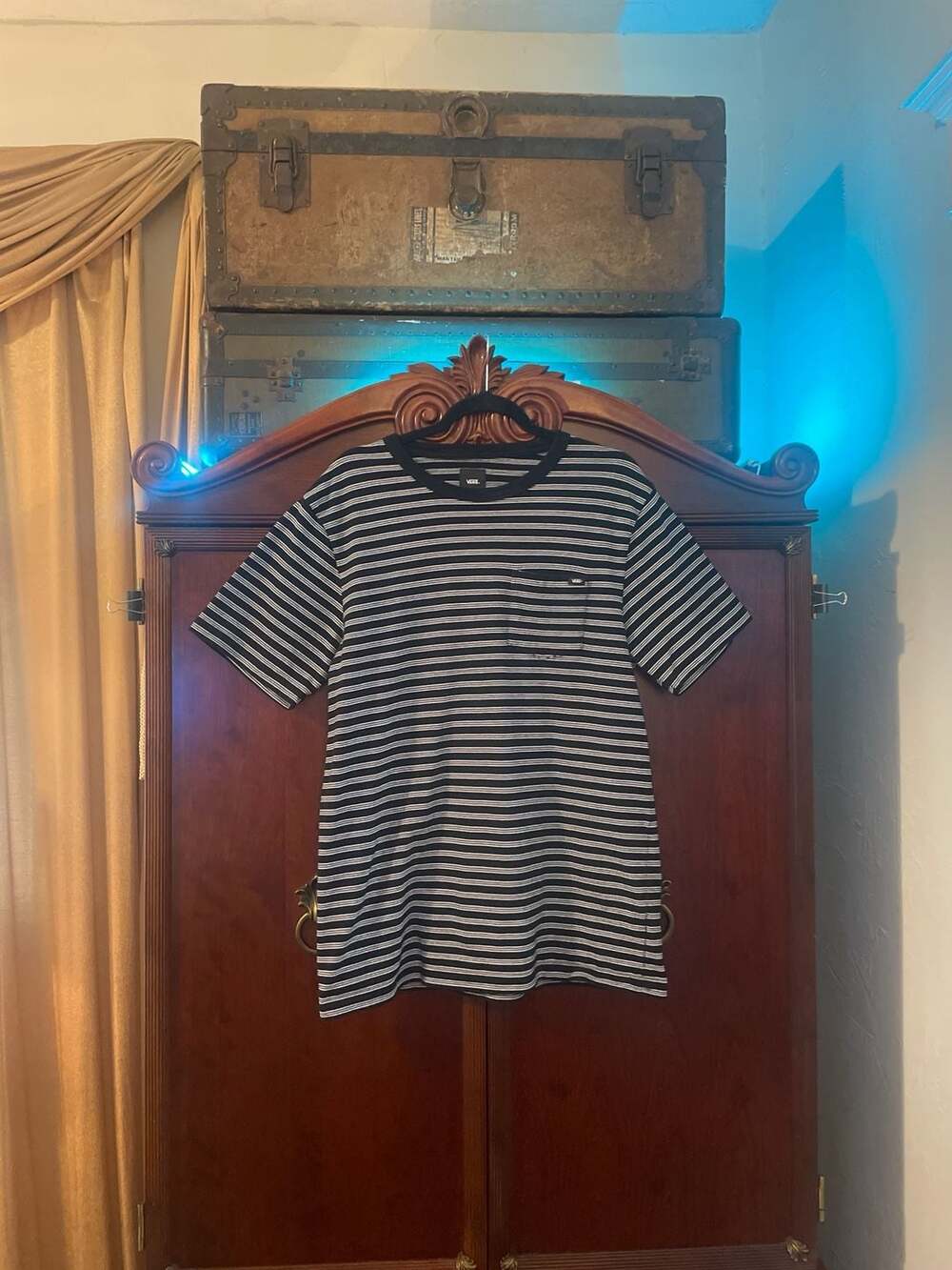 Vans Striped Pocket T-Shirt Black White Size Large